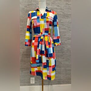 J. McLaughlin Multicolor XS Brynn Tile Print Jersey Knit Collared Dress